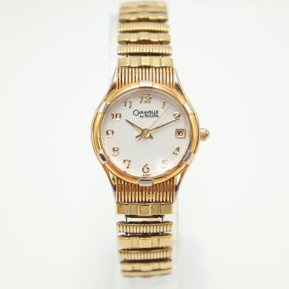 Caravelle by Bulova Gold Tone Watch 25mm White Date Expansion Band w New Battery - Picture 6 of 15
